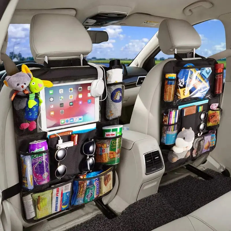 Car Backseat Organizer and Storage, with Touch Screen Tablet Holder, Car Storage Organizer with 10 Storage Pockets, Kids Durable Waterproof, Kick Mats Backseat Protector