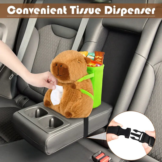 Capybara Plush Car Tissue Box Trash Bag Trash Bin Soft Plush Toy Interior Decoration Garbage Can Car Armrest Storage Box