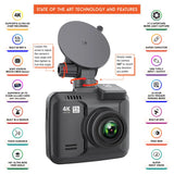 ROVE R2-4K Dash Cam with 4K Ultra HD, Super Night Vision Technology and Built-In Wifi 6, GPS