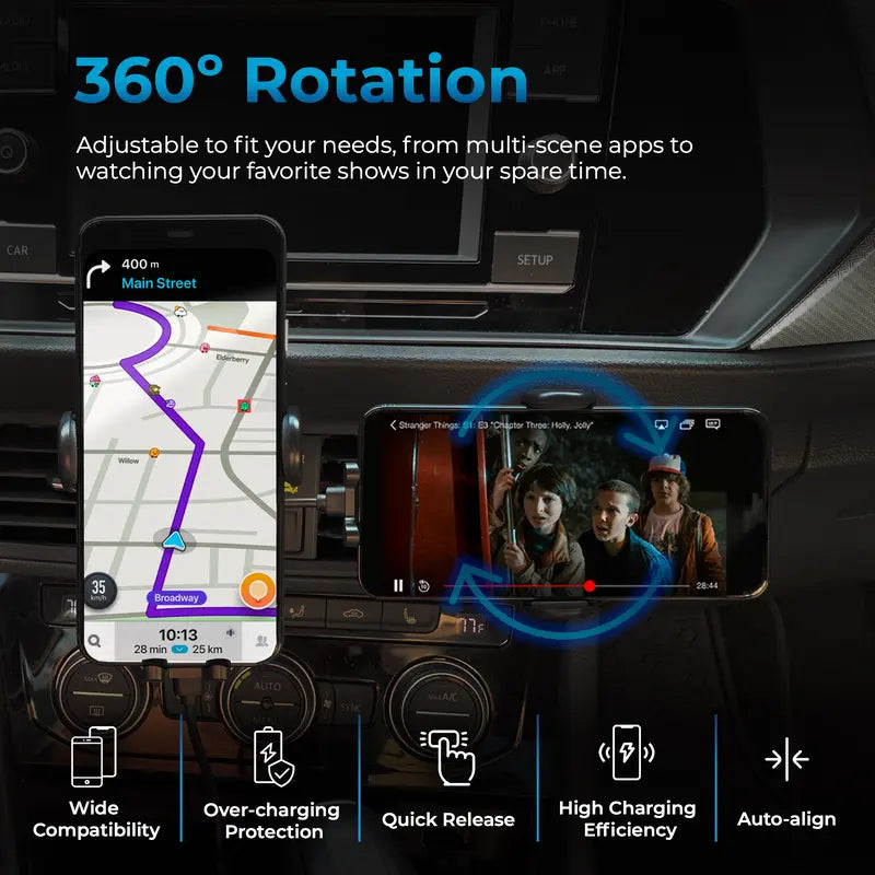 Autosky Wireless Cellphone Car Charger, New Electronic Smartphone Car Phone Holder Charger, 360 Air Vent Adjustable, Auto-Clamping, Wireless Car Charger Mount for Iphone 15/14/13/12/11/Pro Max/Samsung Phones Charging Device Mobile